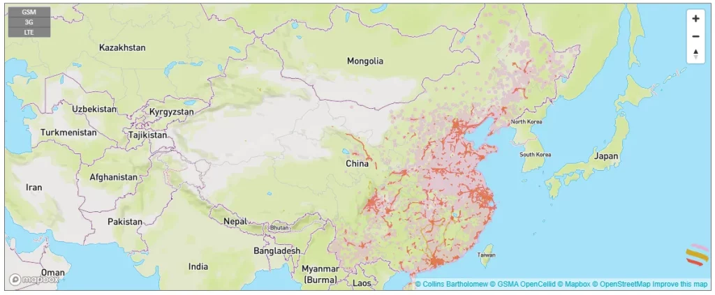 Mapa de cobertura 3G de China Mobile