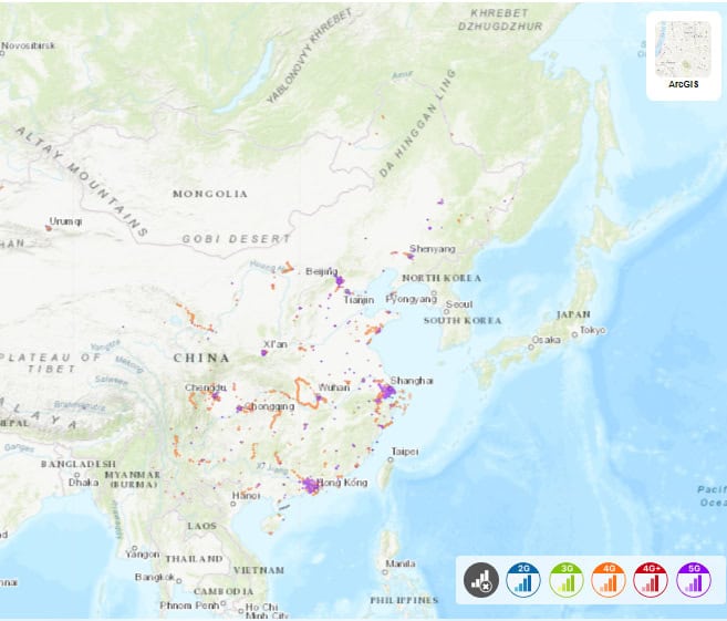 Coverage map of China Unicom in China